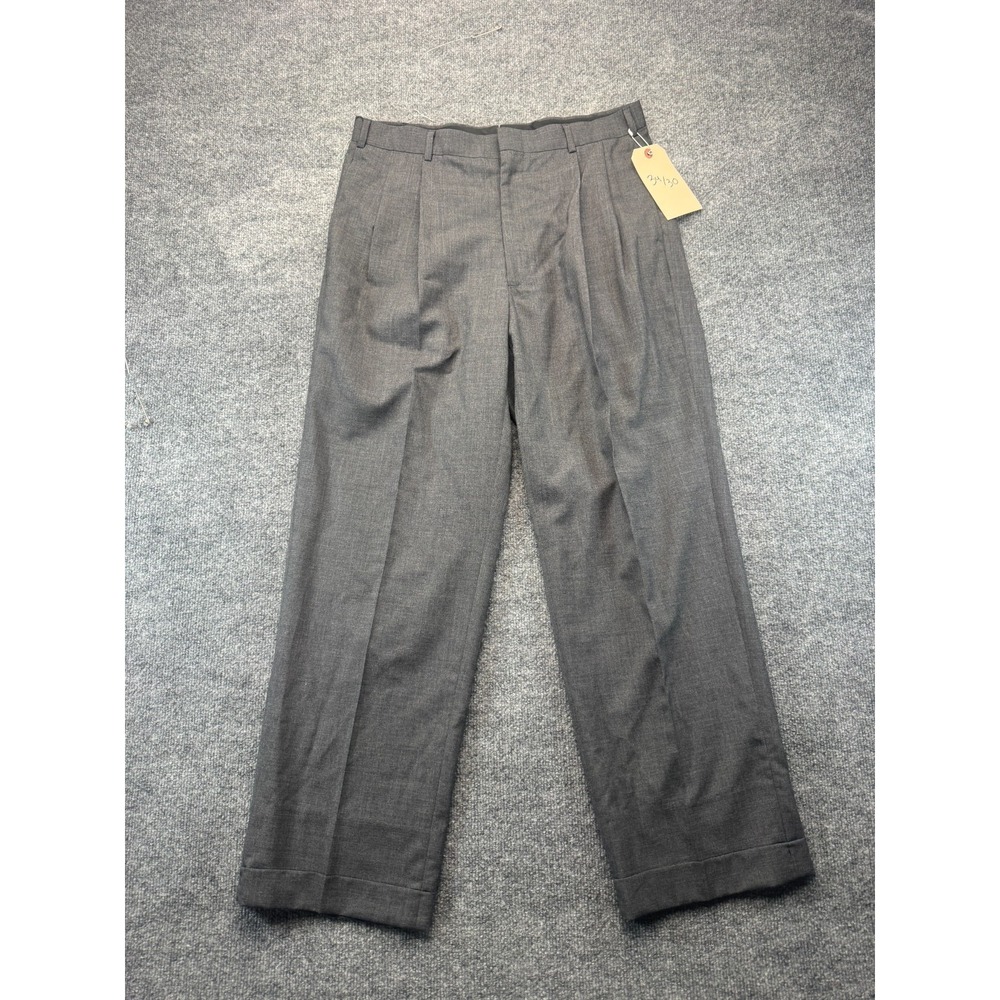 Brooks Brothers Dress Pants Mens 34x30 Gray Pleated Career Cuffed Straight Leg
